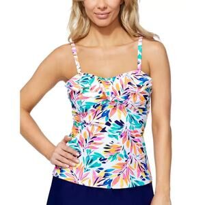 Island Escape Women's Tahiti Printed Tankini Top Ocean Love Floral Size 8 NWT